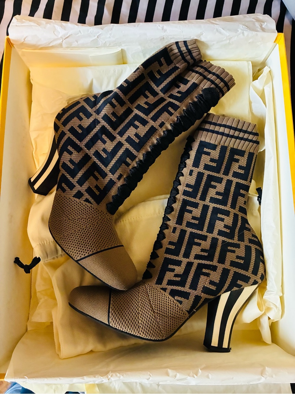 Fendi Brown & Black FF Knit Sock Booties
